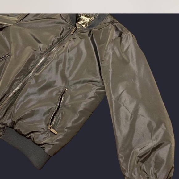 Navy Blue Bomber Jacket with Ribbed Collar and Light Padding - Picture 4 of 9